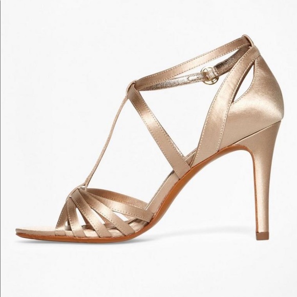 These are beautiful gold satin sandals. I love them!  Narrower… - Picture 1 of 7